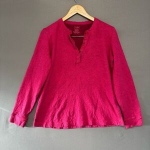 L.L.Bean Women’s Cotton Blend Henley Shirt Size Large Regular Preppy Outdoors